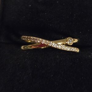 Gold Crisscross Band Ring with Single Bezel Moissonite Stone